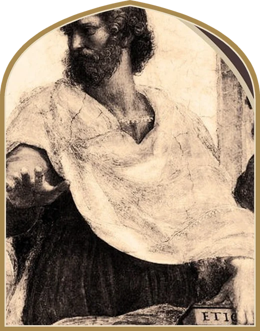 Painting of a teacher holding a book, in a gold arch frame